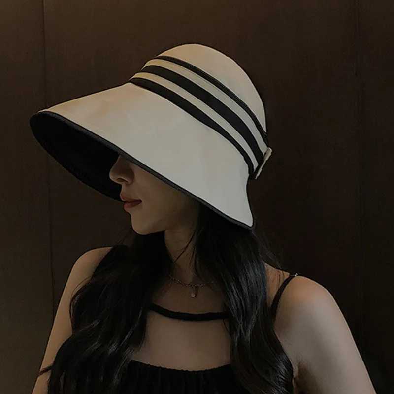 Elegant Summer Sun Hats For Women Girl Adjustable Wide Brim Uv Protection Beach Hat Breathable Foldable Panama C Ponytail CsXJ250304