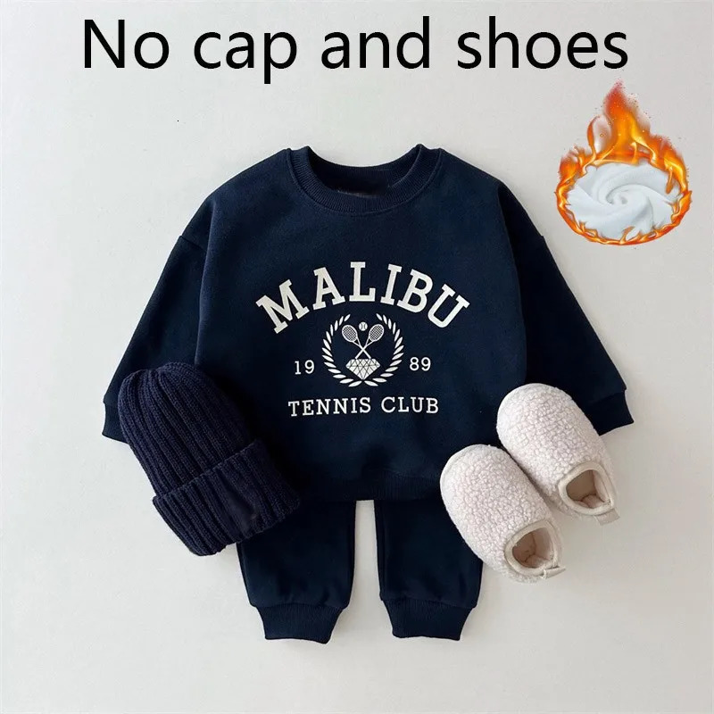 MiniAinis Autumn Winter Baby Printed Letter Tops Leggings 2 Pieces Suit Girls Fleece Clothing Set Boys Thickened Clothes 250304