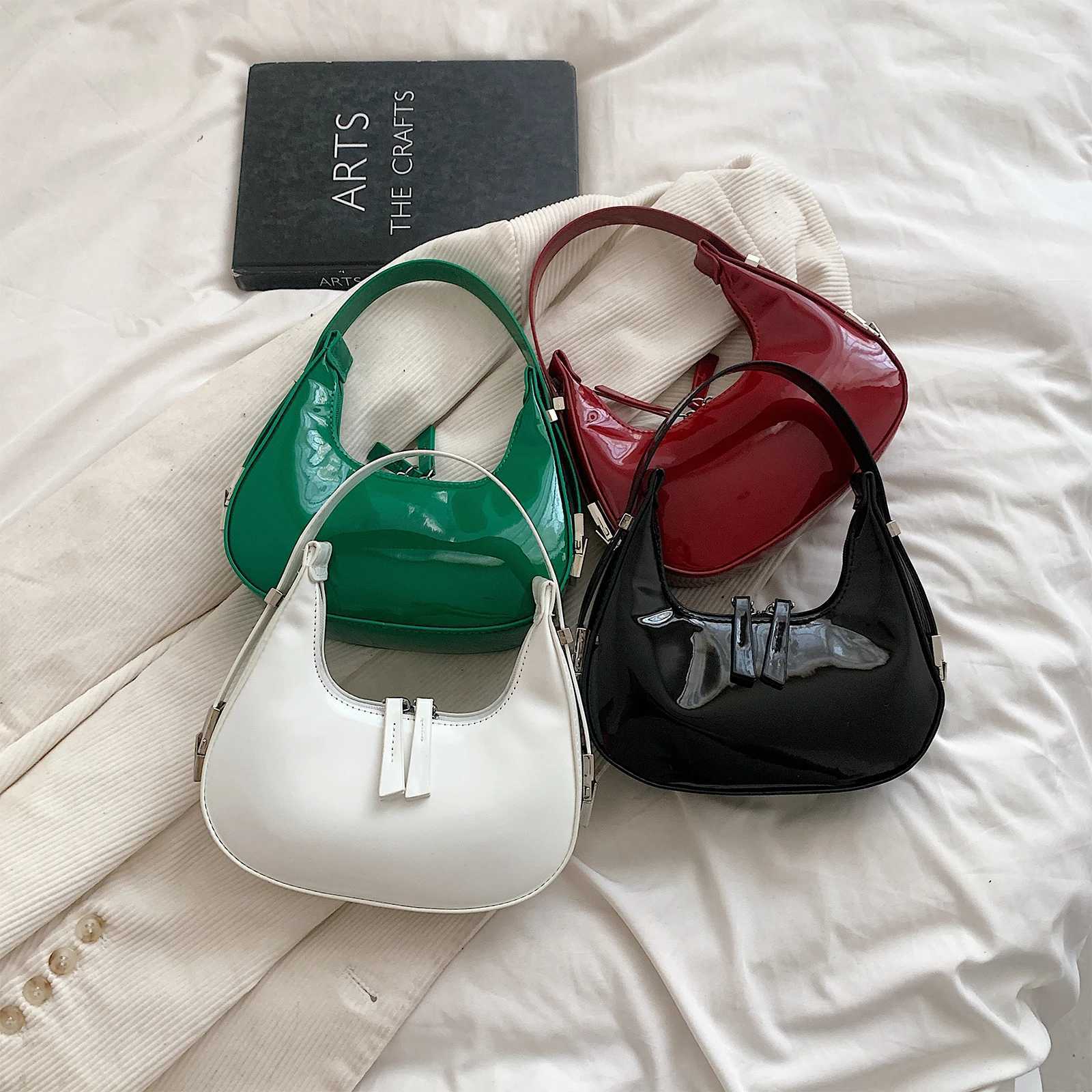 Half Moon Bag Vintage PU Leather Small Shoulder Bag for Women Girls Hobo Handbag Luxury Red Ladies Armpit Purses Totes Z250303