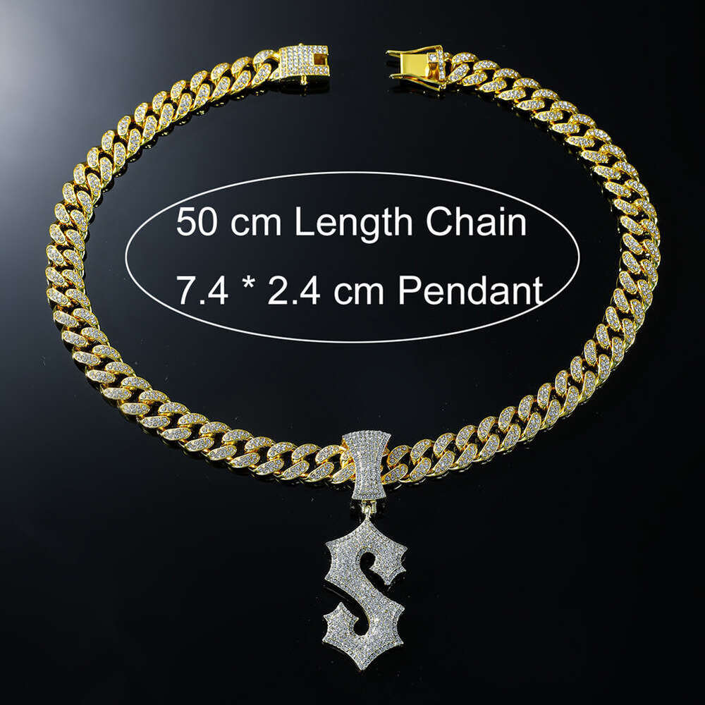 Hip Hop Style Full Dia Cuban Chain English Letter S Pendant Personalized Necklace Men's Trendy Nightclub Item