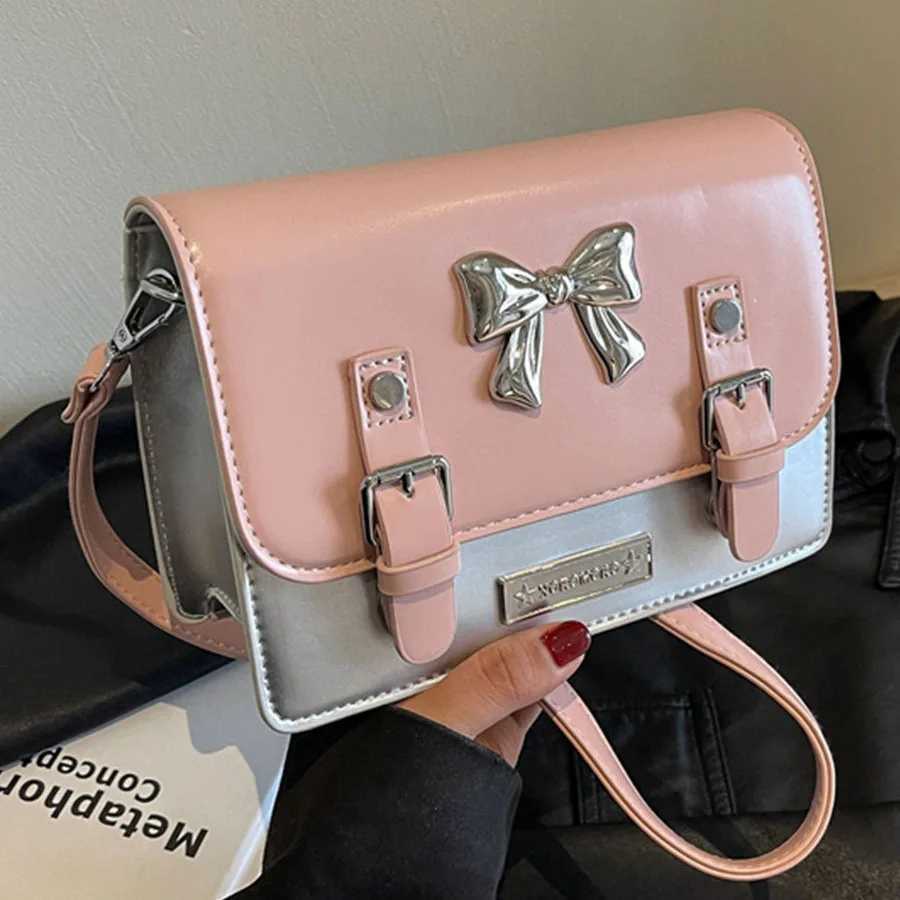 Luxury Women Brand PU Leather Contrast Color Crossbody Bag Casual Lock Sweet Flap Messenger Bag Y250303