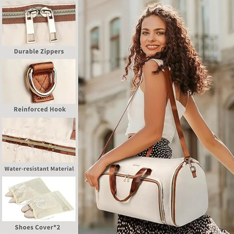 fashion travel suit bag convertible clothing bag wear-resistant folding storage hanging bag can be crossbody backpack 250303
