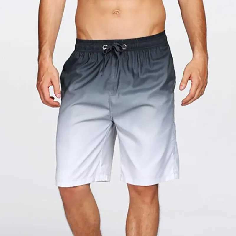 Gradient Swimming Trunks Mens Beach Pants Hot Spring Summer Holiday Shorts Lace Up Pocket Elastic Rise Shorts For Man T250304