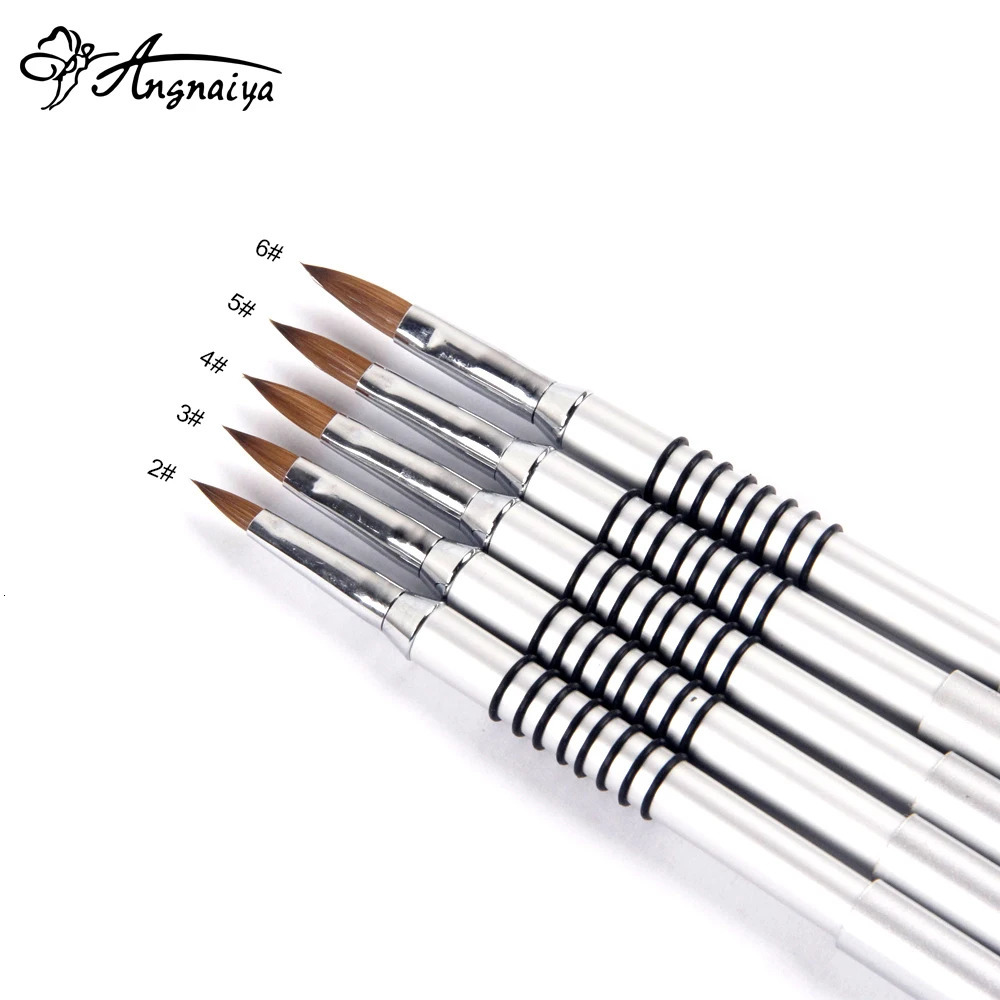 ANGNYA 10 piece Kolinsky mink acrylic brush size 2#/3#4#/6#/8# nail art brush professional silver copper handle brush 250304