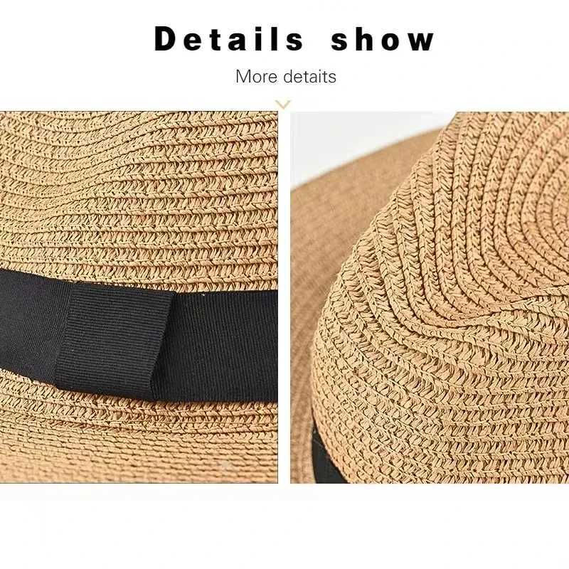 Large size 56-60cm new natural Panama Str hat mens wide brown beach UV protection Fedora sun hat wholesaleXJ250304