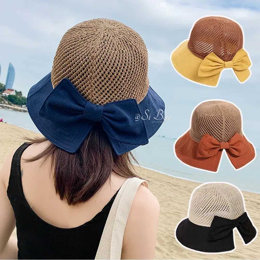 New Sunscreen Hat In Spring And Summer Women Fashion Leisure Bucket Hat Folding Bow Sun Hat UV Protect Wide Brim Female CXJ250304
