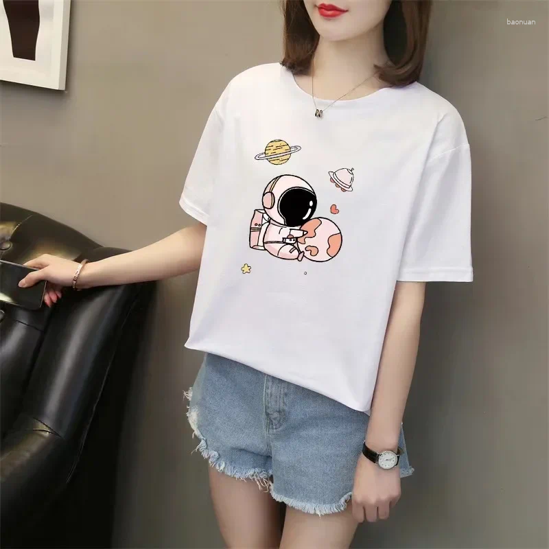 Women's T Shirts 2025 Summer Cotton Short Sleeve T-Shirt Casual Korean Style Round Neck Printing Top Wholesale Supply Chain