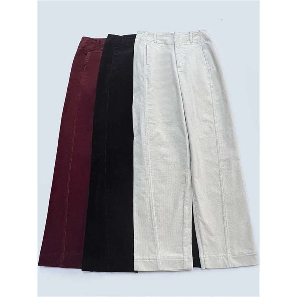 Women Cotton Corduroy High Waist Pants Curved Twisted Seam Autumn And Winter Ladies Zipper Casual Wide Leg Trousers