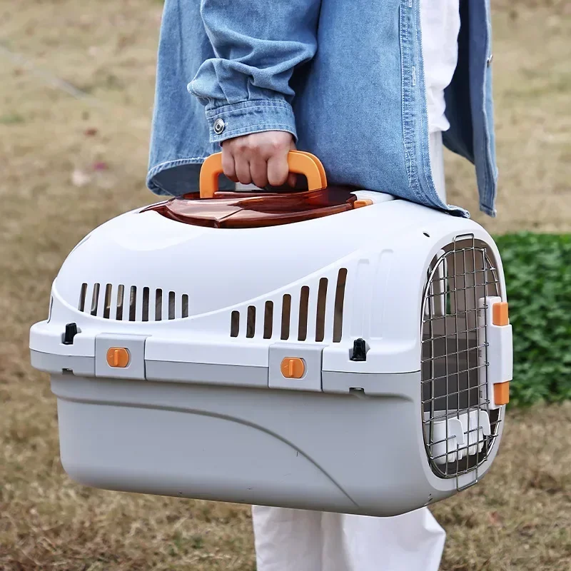 Portable Pet Cats Carrier Box for Travel Outdoor Air Transport with Bowl Piddle Pad Breathable Pet Space Box Cage Pet Supplies