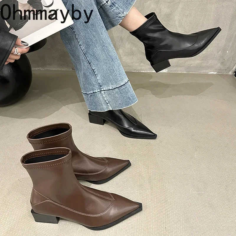 Vintage Pointed Toe Wen Ankle Boots Fion Elegant Soft Leather Shoes Autumn Winter Low Heel Wens Short Booties Z250304