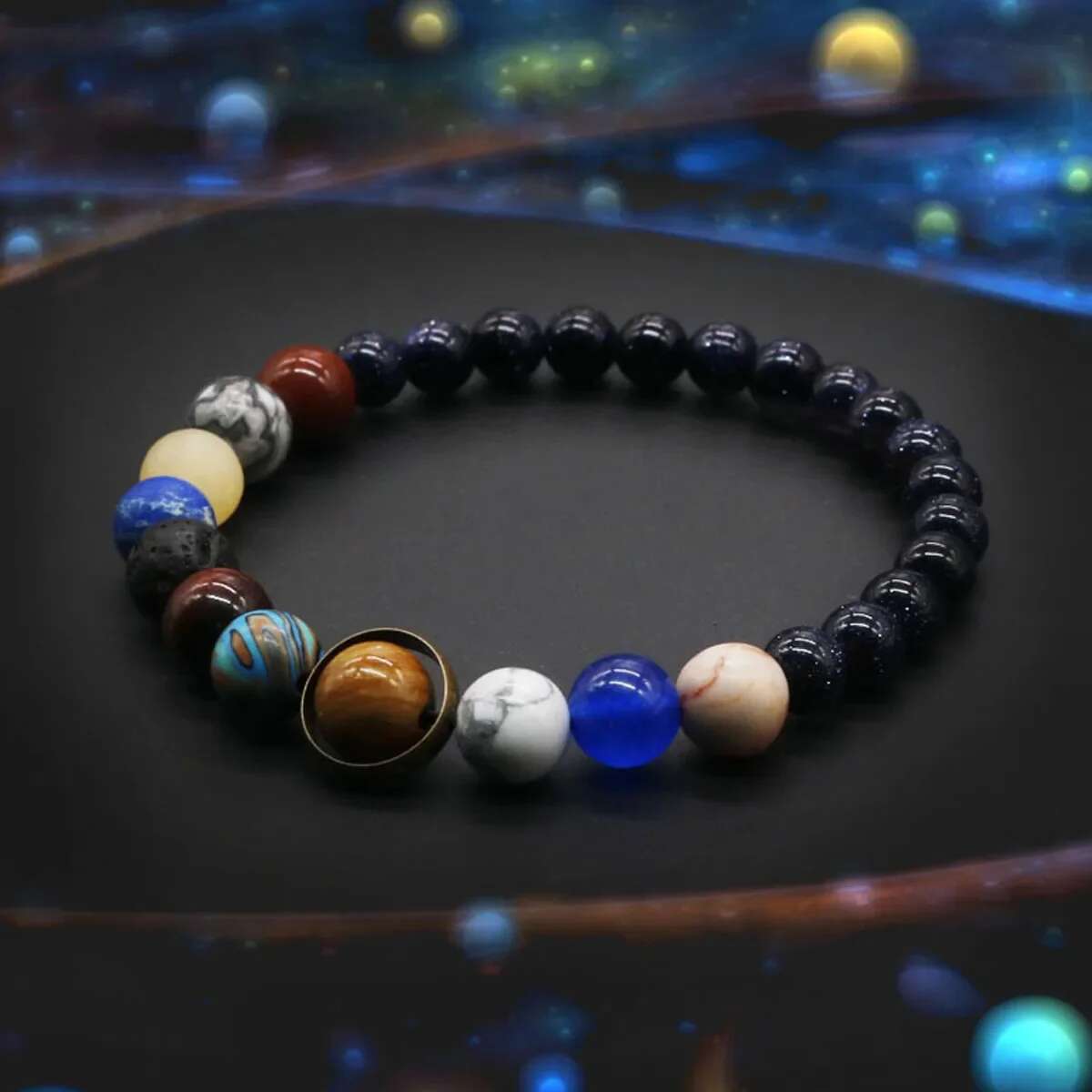 Cosmic Solar System Eight Planets Handmade Beaded Stretch Bracelet Couple Friend Sky Trendy Jewelry Gift