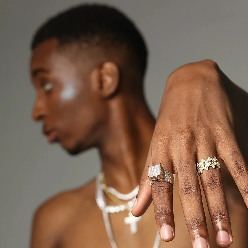 MenS Hip Hop Ring Cubic Zirconia Gold Rhodium Plated Rings For Man Wholesale Items Business Jewelry Drop 250227