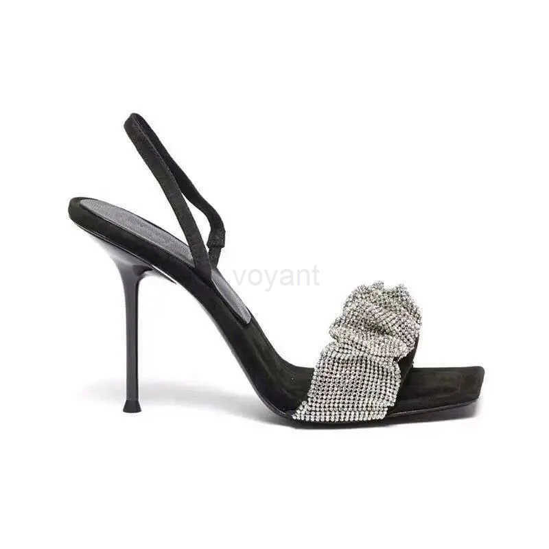 Ladies Open Toe Sandals Elegant High H Stiletto Party Shoes Quality 2021 Square Rhine Stilettos New Z250304