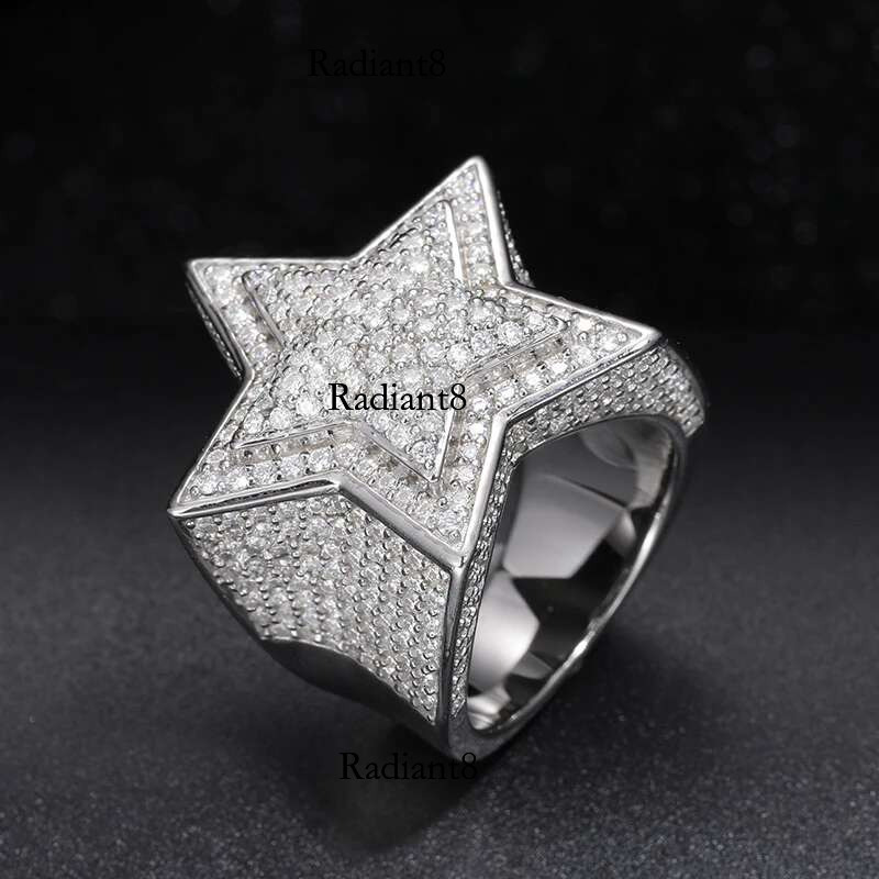 Fine VVS1 With Certificate Star For Men Sterg Sier Moissanite Rings Hip Hop Jewelry