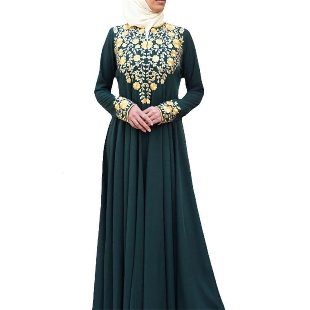 Spring European and American Leisure Muslim Simple Ethnic Style Printed Robe Long Dress 2025 New Casual Versatile Fashion Clothing
