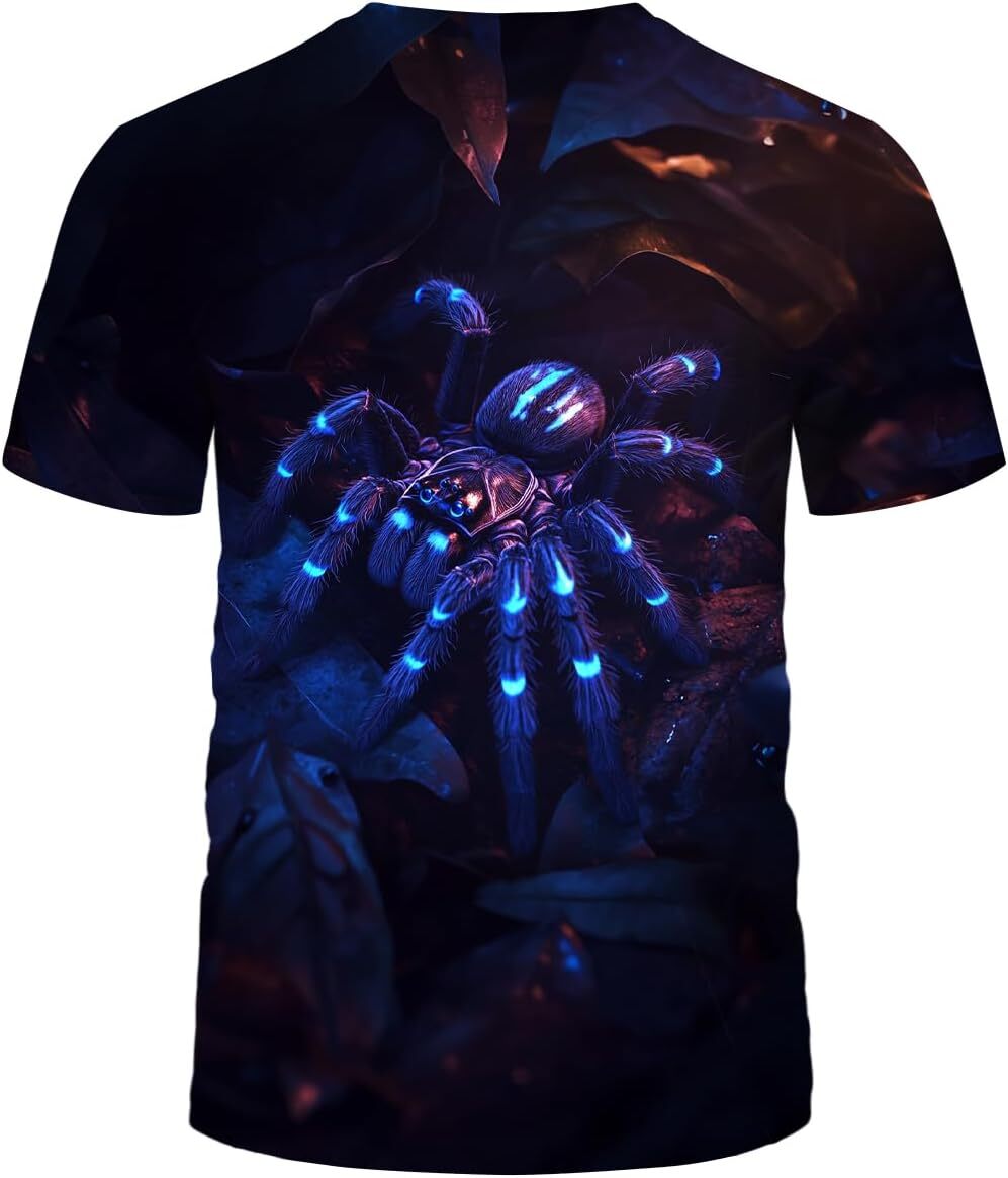 Mens T shirt Novelty Short Sleeve Crewneck Shirt Funny Spider Graphic T-Shirt tee Casual tops summer clothes cool