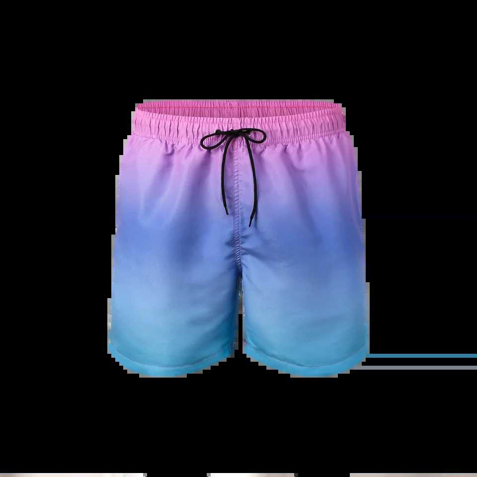 Mens Beach Shorts Gradient Color Block Drawstring Summer Mens swim Trunks Elastic Waist 3D Print Breathable Short StreetwearT250304