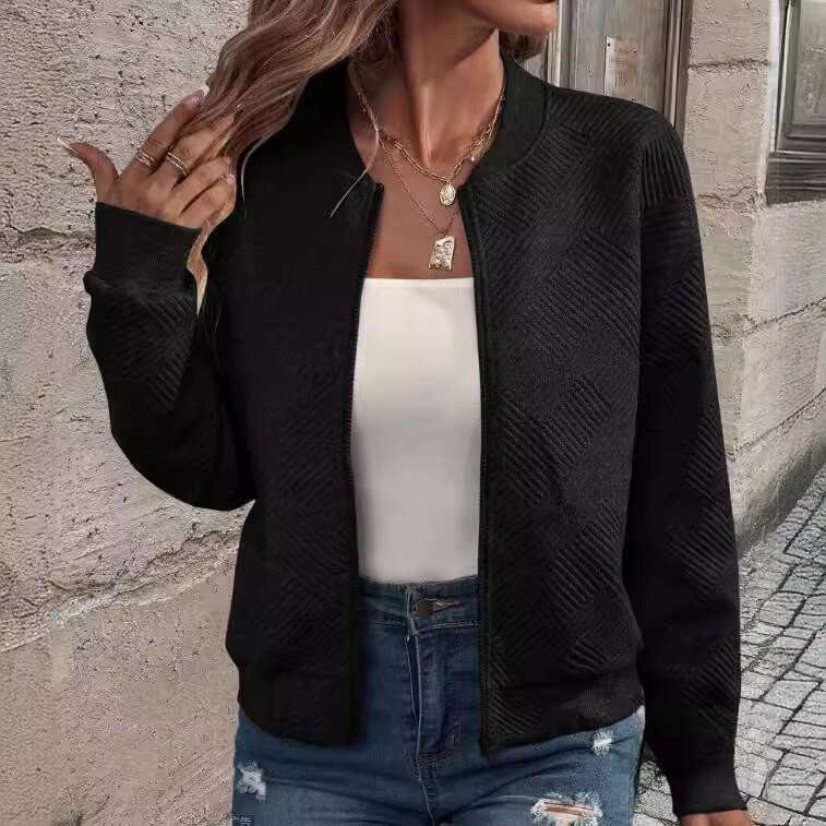 Spring European and American style semi high neck zipper knitted cardigan long sleeved temperament jacket women's 2025 new casual fashion trend c