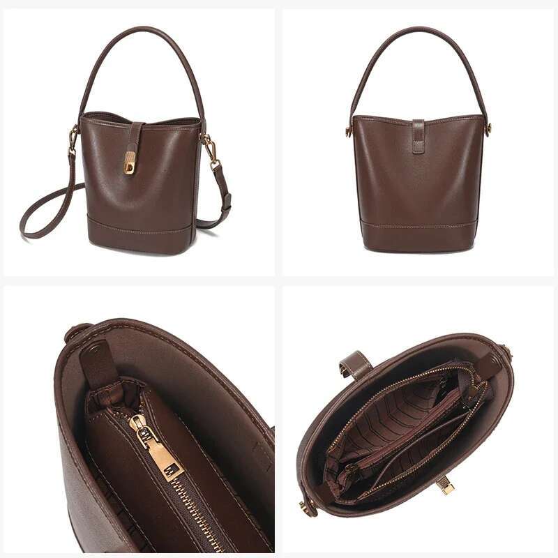 Women's Genuine Cow Leather Shoulder Bags Female Fashion Versatile Designer Crossbody Bag Ladies Bucket Handbags For Lady