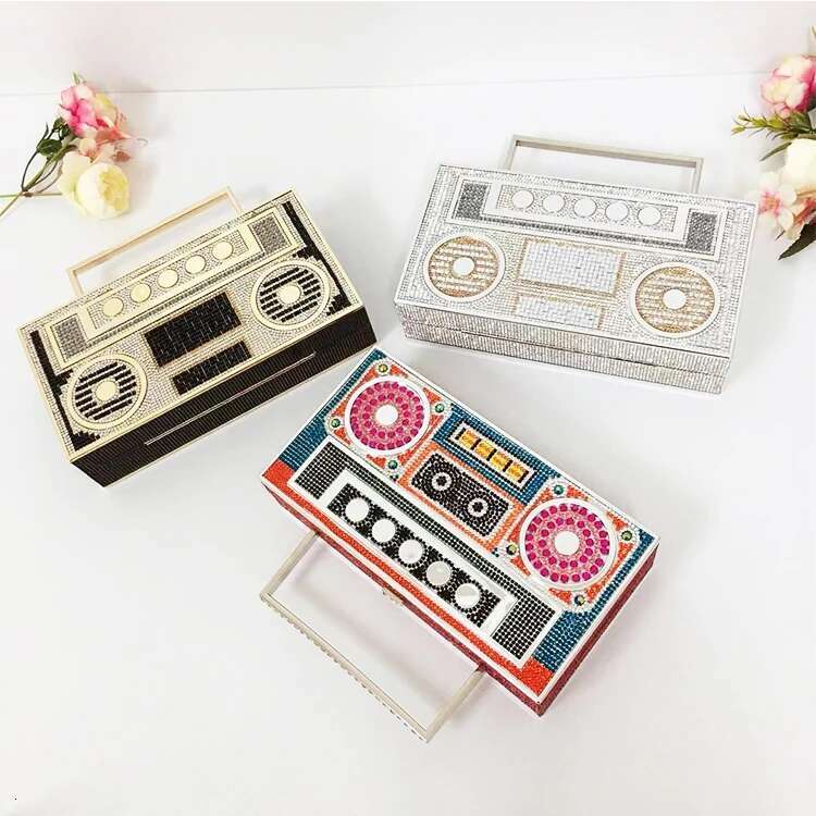 Dia Radio Shape Party Evening Clutch For Wedding Metal Handle Designer Purse And Handbags Chic Chain Shoulder Bag