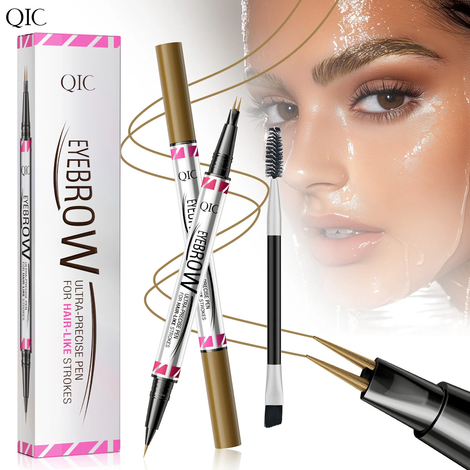 QIC Double Head 2 Pronged Eyebrow Pencil ultra precise 2-in-1 Eyebrow Pencil Eyeliner Liquid Eyebrow Pen Longlasting Makeups 250222