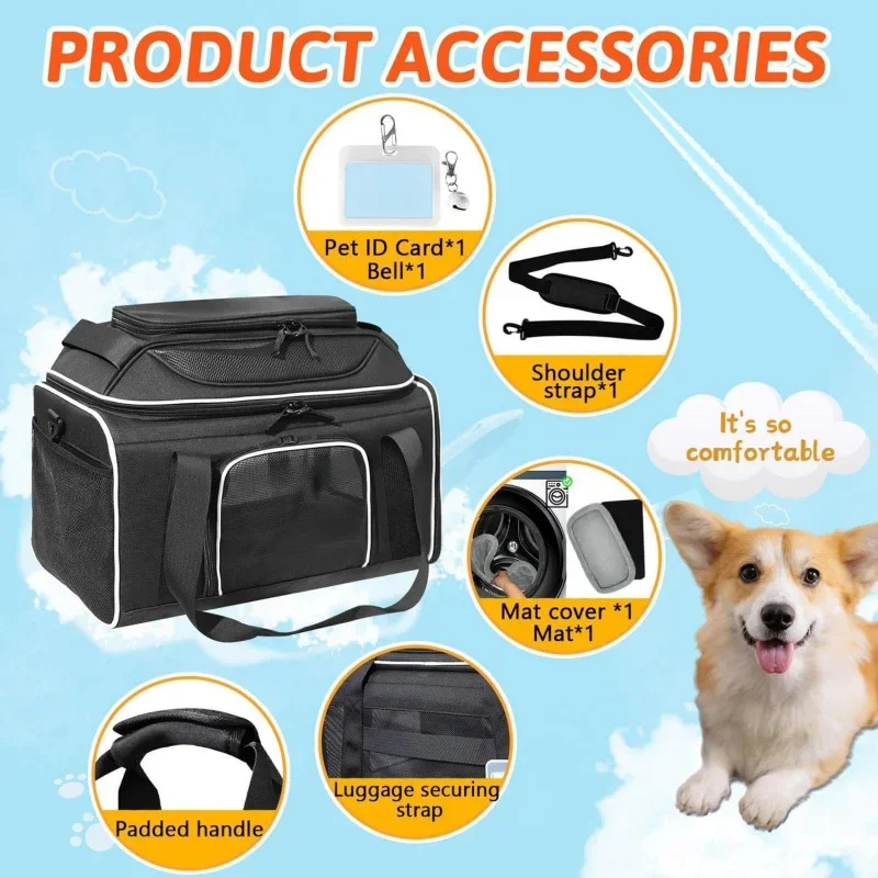 Top-Expandable Pet Carrier 18x13x9.5 Inches Southwest Allegiant Airline Approved, Soft-Sided Carrier for Small Cats and Dogs