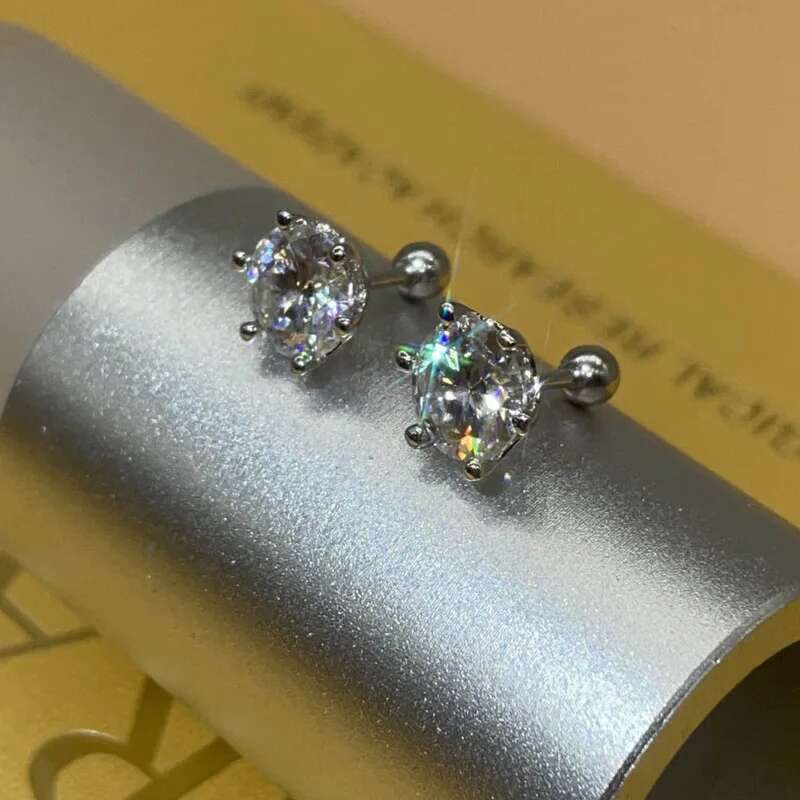 0.5-2ct Moissanite Screw Stud D Color Sterg Sier 6 Prong Dia Earrings For Women Wedding Fine Jewelry