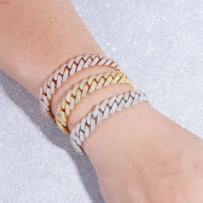 Starsgem New Hot Sale Products 7 Inches Full Dia Setting S Gold Plated Moissanite Cuban Chain Bracelet for Men