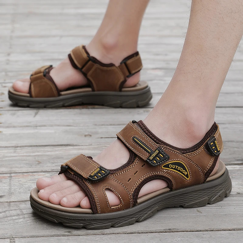 Classic Mens Sandals Summer Genuine Leather Beach Sandals Fashion Mens Casual Shoes Wading Sandals Outdoor Sneakers Plus Size 250303