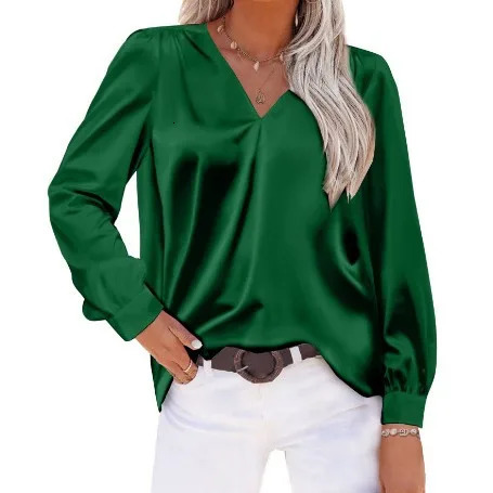 Summer Trend Fashion Womens Casual Elegant Satin Long Sleeved Shirt Office Womens Shirts And Blouses Slim Femal Clothes 250303