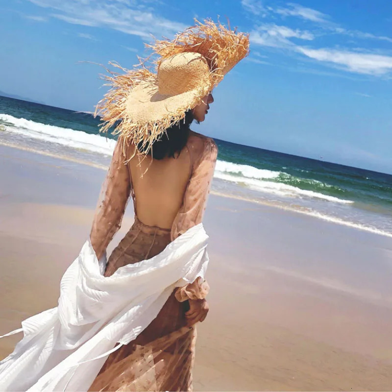 Natural Raffia Hat Women Summer Hand Woven Straw Hat Gilrs Holiday Sun Hat Wide Brim Sun Hat Floppy Panama Travel Beach Hat 250227