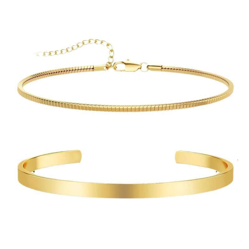Stackable for Men, Sterg Sier/14K Gold Plated Bracelet Sets Dainty Cuff Bangle Box Cuban k Bracelets