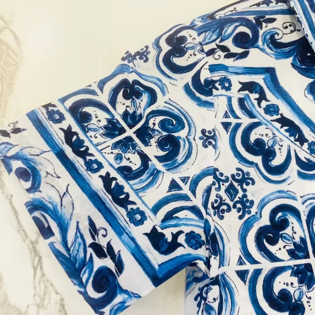 style high end boy set blue flower shirt shorts boy clothing beach shorts summer soft cotton baby boy wear 250304