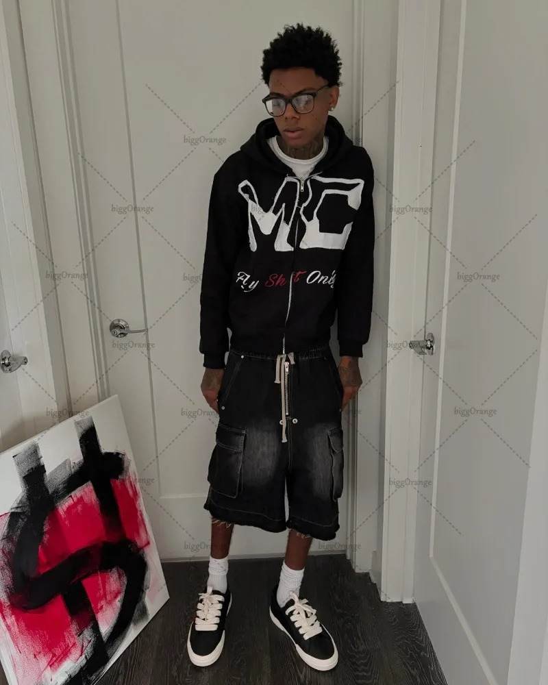 American Retro Letter Printed Oversized Sweatshirt Gothic Punk Casual Zipper Hoodie Men Y2K Streetwear Harajuku Trendy Jacket 250303