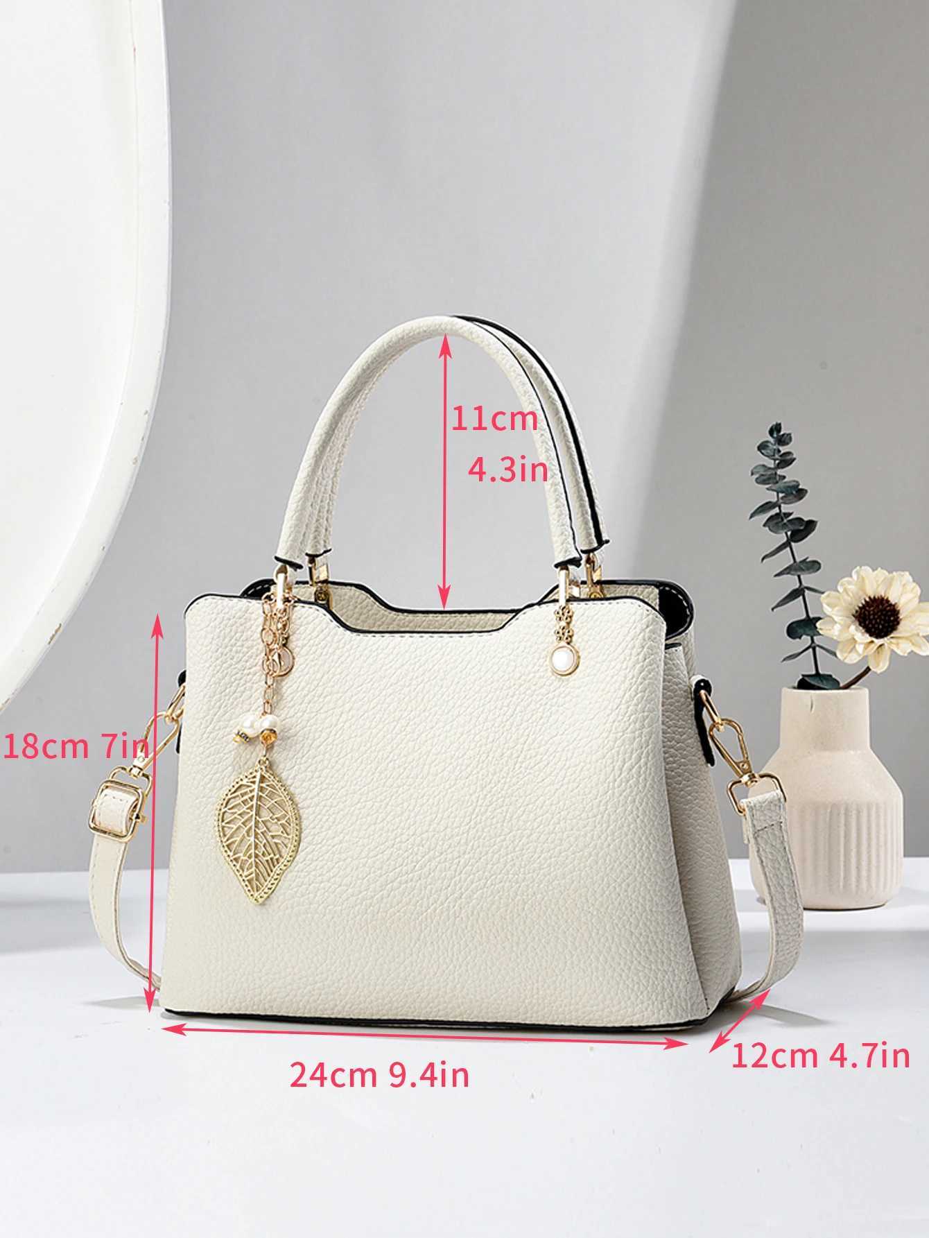 Small Elegant Solid Color PU Handbag - Removable Strap Zipper Closure Polyester Lining Casual Crossbody Tote Bag with Pendant Z250303