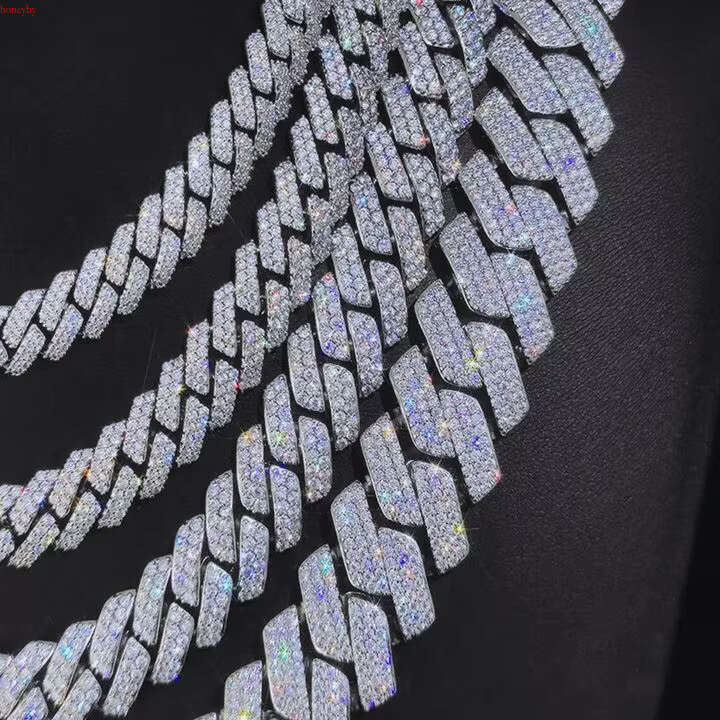 8mm 10mm 12mm sterg Sier Necklace Gold Plated Iced Out Hiphop Spring Clasp Moissanite Dia Cuban k Chain