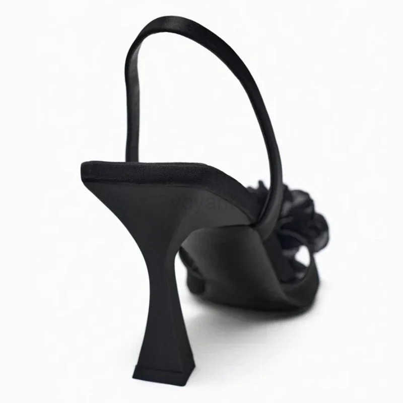Mesh Flower Designer High H Wen 2025 New Open Toe Elegant Sandals Fem Black Designer Slingback Shoes Sandalias De Mujer Z250304