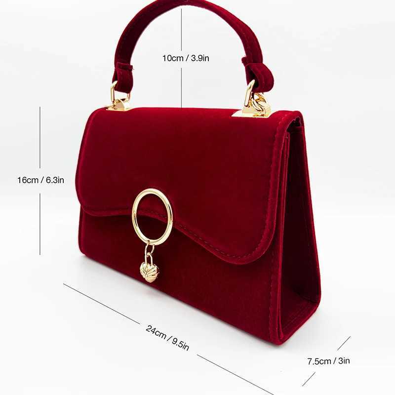 Red Velour Wedding Clutch Purses Handbag Women 2024 Trend Bag with Top Handle Lady Dating Evening Party Shoulder Messenger Bags Z250303
