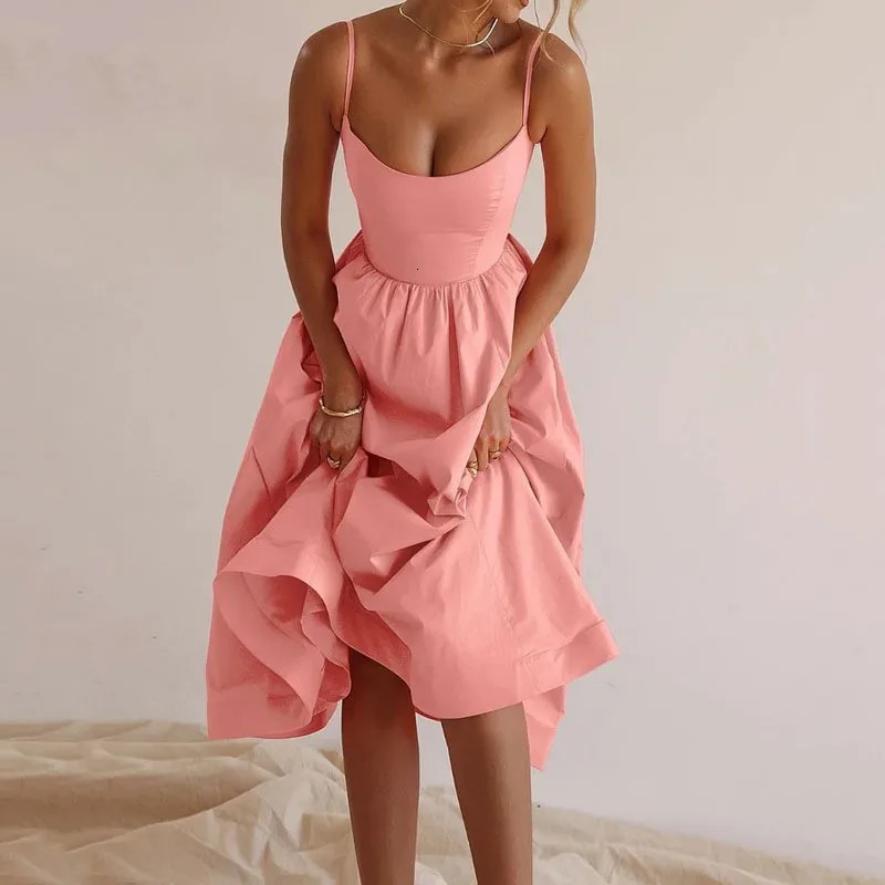 Midi Dress, U-Neck Sleeveless - Lightweight Casual Summer Dress for Women, Available in White & Pink C260312