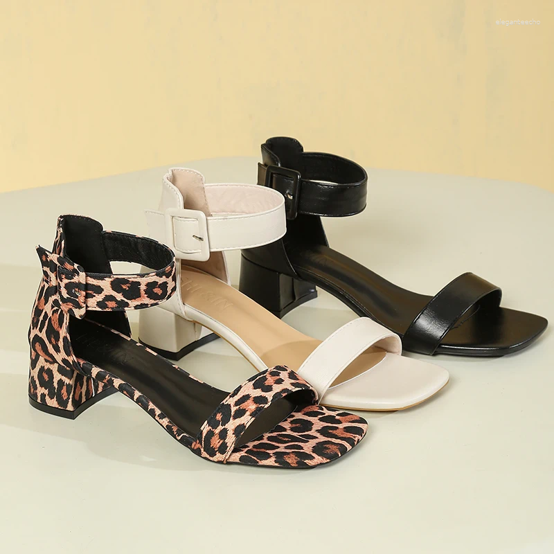 2025 S Fashion Designer Sandals Plus Size Women S Leopard Print Shoes One Word Buckle Suede Coarse Heel High