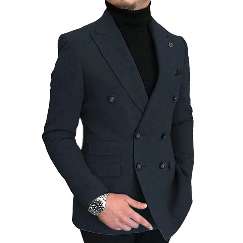 1 Piece Mens Suit DoubleBreasted Notch Lapel Tweed Wool Blazer Regular Fit Jackets For Wedding 250225