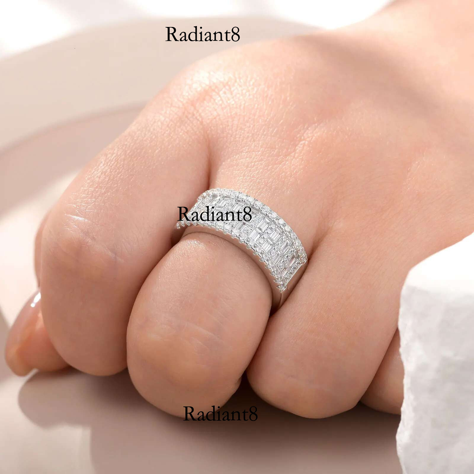 Newshe Wide Wedding Bands for Women Sterg Sier Engagement Rings Half Eternity AAAAA Cubic Zircon Jewelry