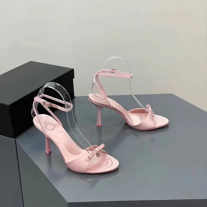 Wens High Heel Sandals 2024 New Elegant Satin Summer Lady Pumps Fem Ankle Straps Thin H Open Toe Sandals Z250304