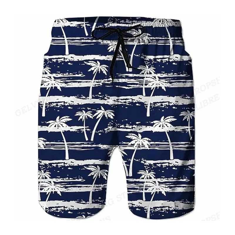 Summer Mens Shorts Quick Drying Hawaii Holiday Sports Swimming Trunks Fashion 3D Coconut Tree Printed Loose Sports Shorts 6XLT250304