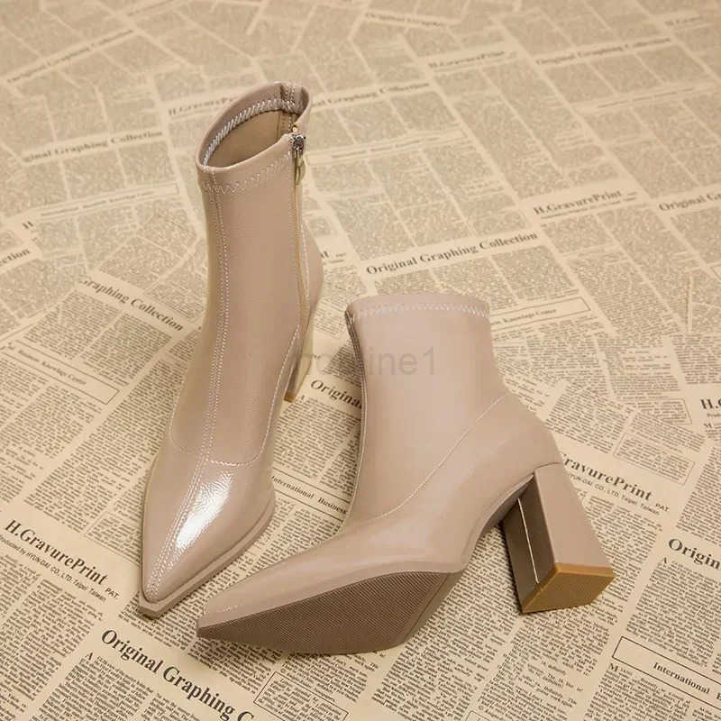 Autumn Wnens High Heel Ankle Boots New Winter Plus Veet Pointed Toe Chunky Heel Boots for Wen Heeled Sheos Dress Z250304