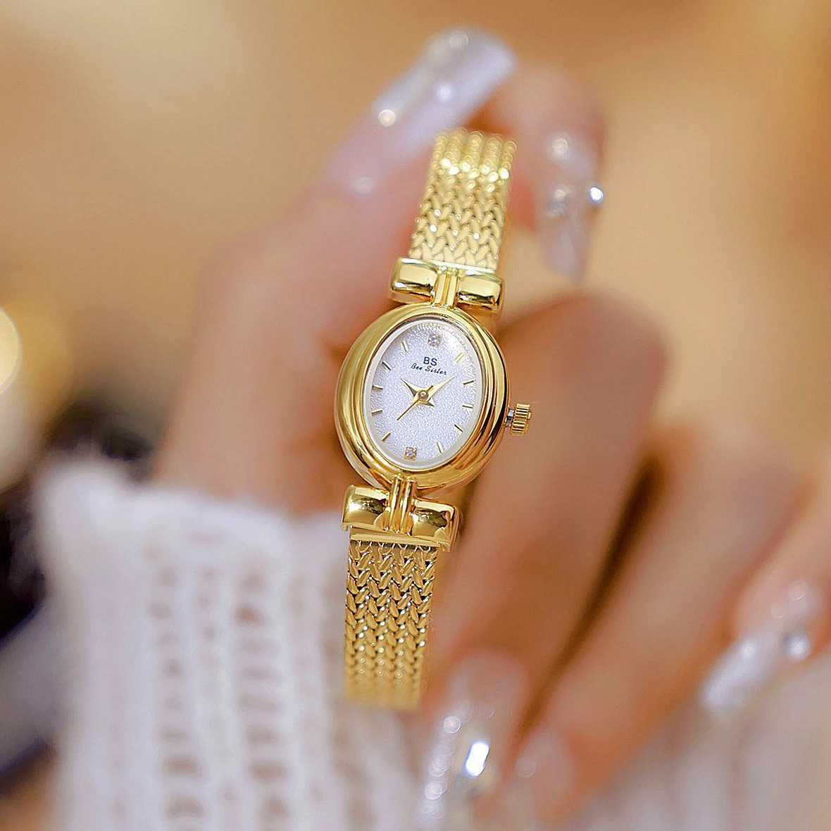 BS Original Brand For Woman Oval Gold Mesh Str Vintage Women Ladies Quartz Ice Luxury Birtay Gifts WomenXJ250304