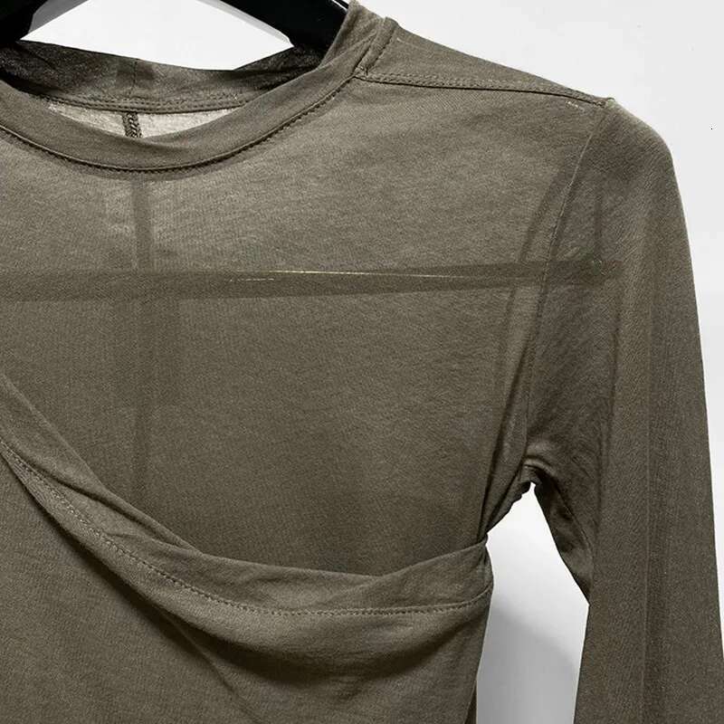 Fashion Women Brand Tulle T-Shirt Original Asymmetrical Sleeve Design Black Bottoming Tops Famous High Quality Knit Tees