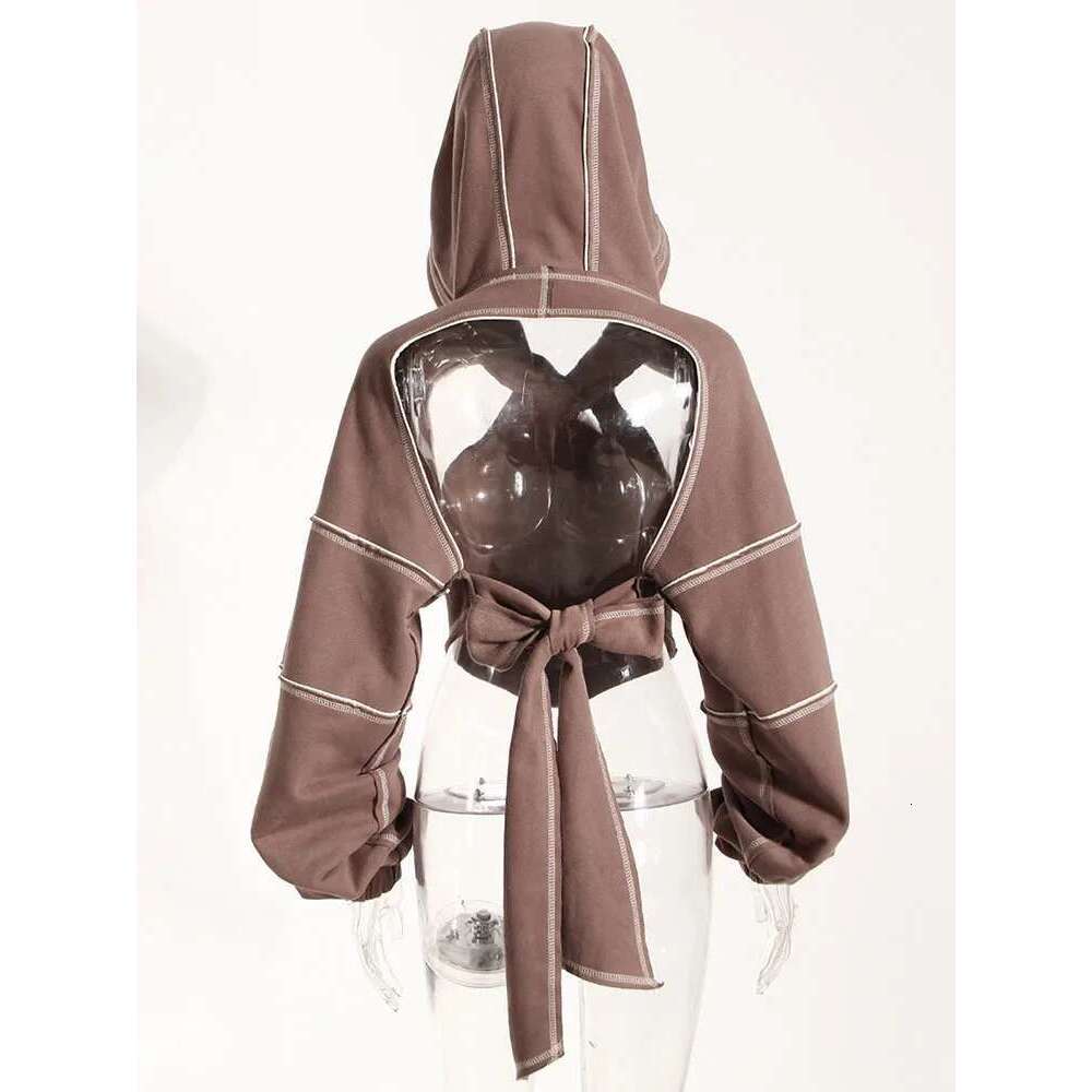 Fashion Women's Hoodies Contrast Color Open E Hooded Cut Out Backless Bandage Sweatshirt Autumn 2025 New 1Df1820