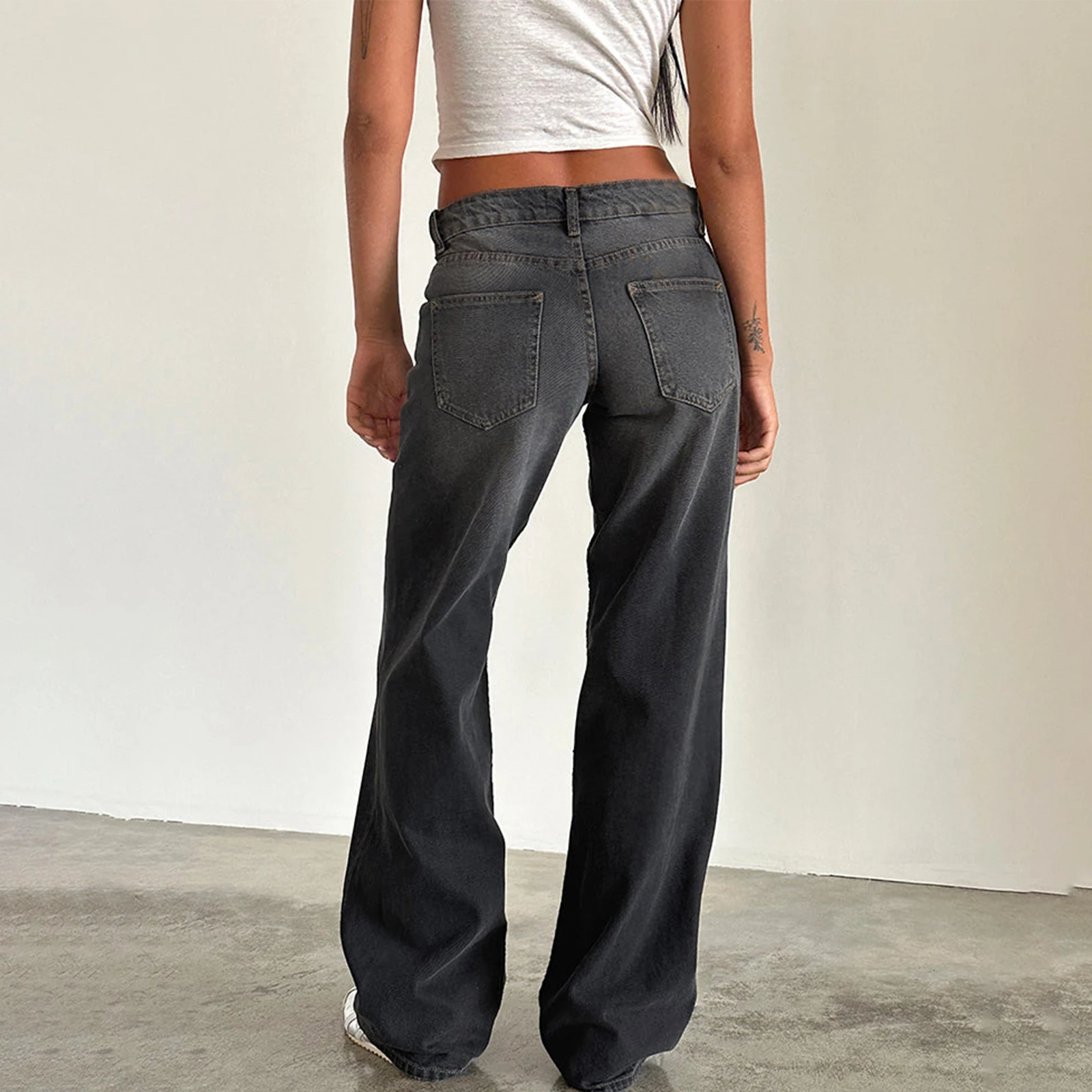 Womens Vintage Aesthetic Y2k Low Rise Baggy Jeans Loose Fit Boyfriend Straight Wide Leg Jeans Trendy Stretch In Denim Pants 250228