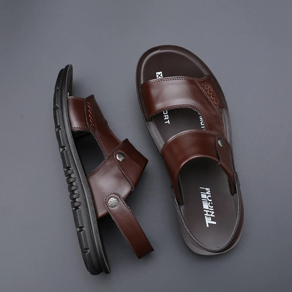 Retro Sewing Sandals Transfer Slipper Non-slip Genuine Cow Leather Shoes for Men Comfortable Casual Summer Fashion British Style 250303